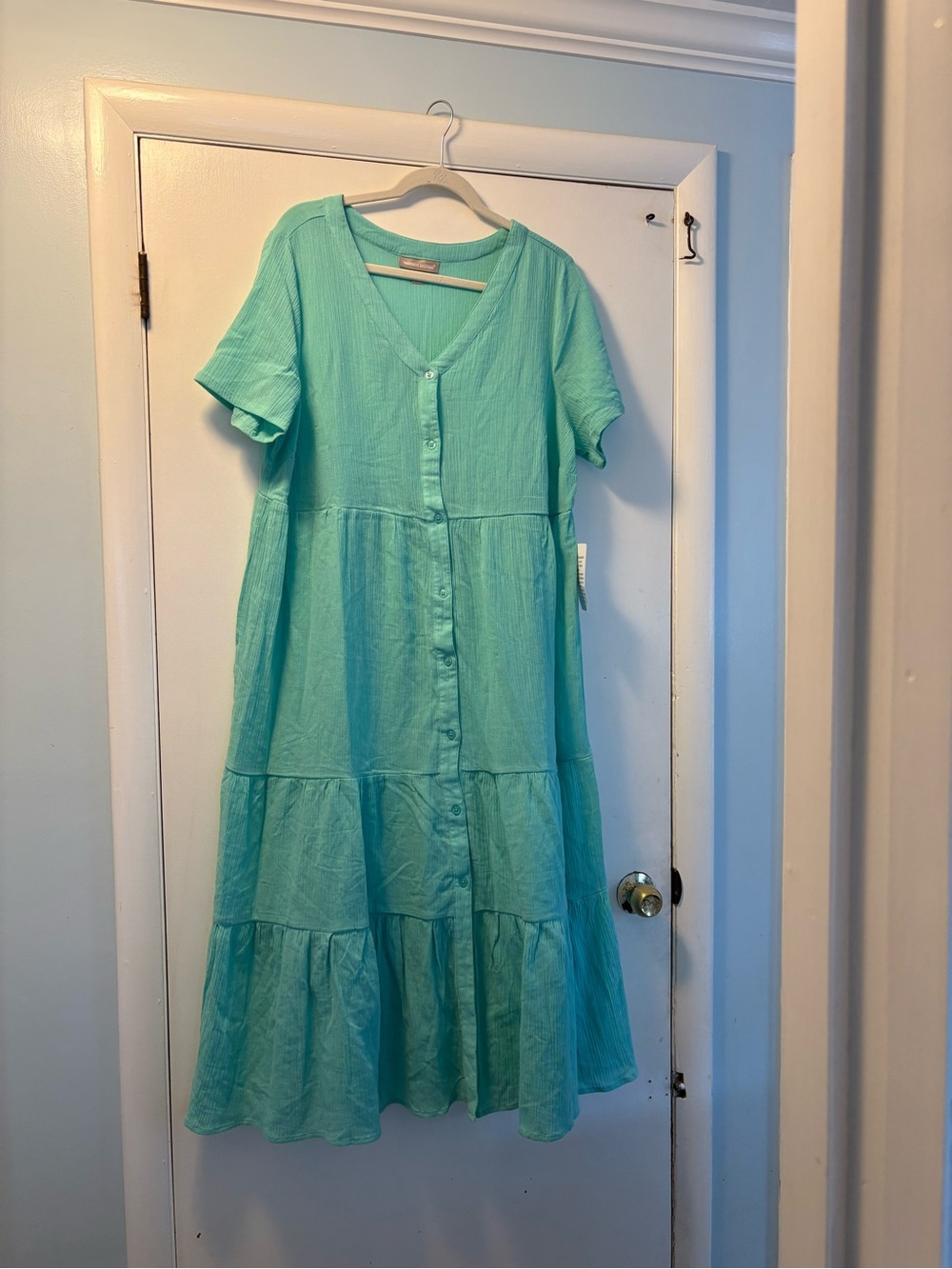 Tiered Button-Front Dress in Mint Green